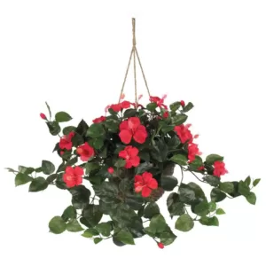 Nearly Natural 24 in. Hibiscus Hanging Basket