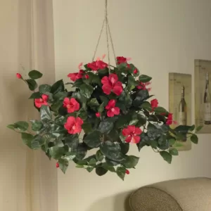 Nearly Natural 24 in. Hibiscus Hanging Basket