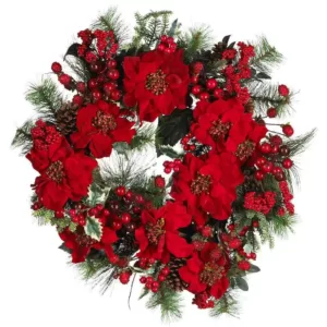Nearly Natural 24in. Poinsettia Wreath