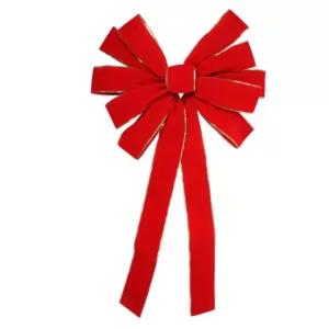 Northlight 24 in. x 42 in. Large 11-Loop Velveteen Christmas Bow with Gold Trim, Red