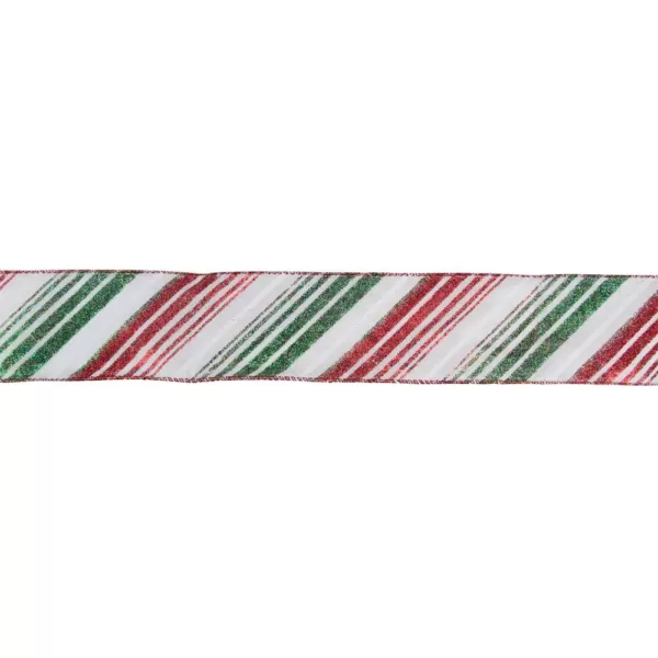 Northlight 2.5 in. x 16 yds. Red and Green Diagonal Glitter Stripe Wired Craft Ribbon