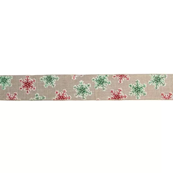 Northlight 2.5 in. x 16 yds. Red and Green Glitter Snowflake Burlap Wired Craft Ribbon