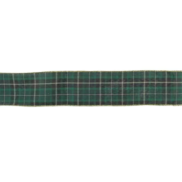 Northlight 2.5 in. x 16 yds. Green and Gold Plaid Wired Craft Ribbon