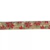 Northlight 2.5 in. x 16 yds. Red and Green Poinsettia Wood Planks Christmas Wired Ribbon