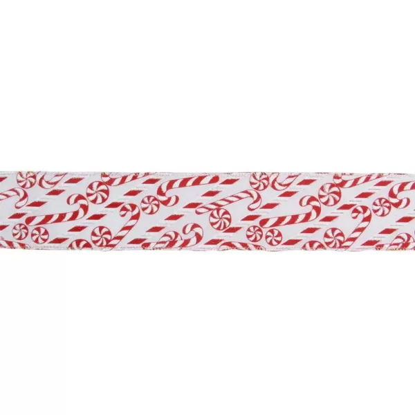 Northlight 2.5 in. x 16 yds. White and Red Candy Cane Wired Craft Ribbon