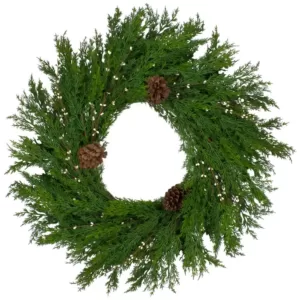 Northlight 32 in. Unlit Green Cypress with Pinecones and White Berries Artificial Christmas Wreath
