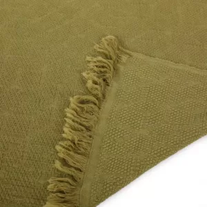 Noble House Brindle Olive Cotton Throw Blanket with Fringes
