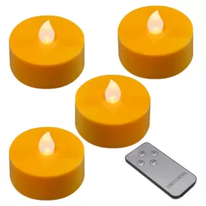 LUMABASE Battery Orange Operated Extra Large Tea Lights with Remote Control and 2-Timers (4-Count)