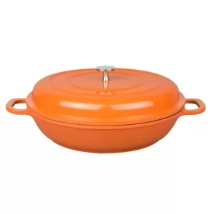 MasterPan Enamel 3 qt. Round Cast Aluminum Nonstick Casserole Dish in Orange with Lid
