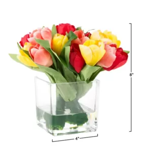 Pure Garden 8 in. Tulip Artificial Floral Multicolor Arrangement