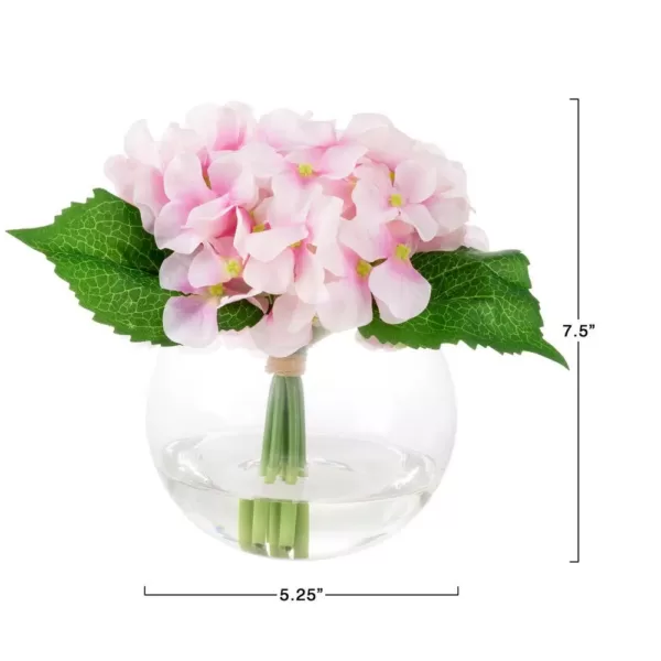 Pure Garden 7.5 in. Hydrangea Artificial Floral Pink Arrangement