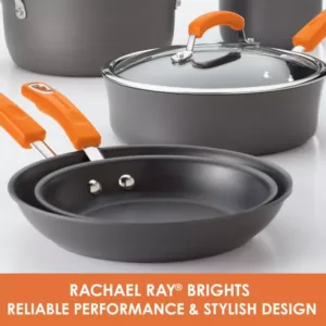Rachael Ray Classic Brights 3 qt. Hard-Anodized Aluminum Nonstick Sauce Pan in Orange and Gray with Glass Lid