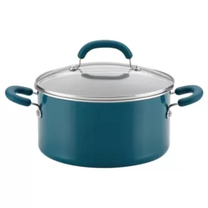 Rachael Ray Create Delicious 6 qt. Aluminum Nonstick Stock Pot in Red Shimmer with Glass Lid