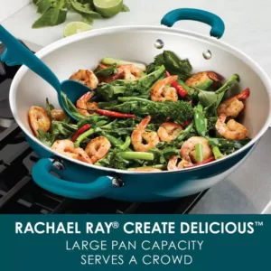 Rachael Ray Create Delicious Aluminum Nonstick Wok, 14.25-Inch, Teal Shimmer