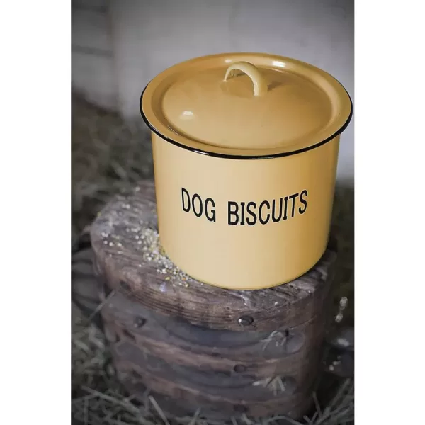 3R Studios Yellow Metal Dog Biscuit Container with Lid and "DOG BISCUITS" Lettering