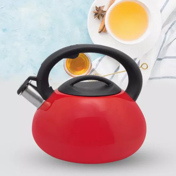 ExcelSteel 3 Qt. Red Stainless Steel Tea Kettle