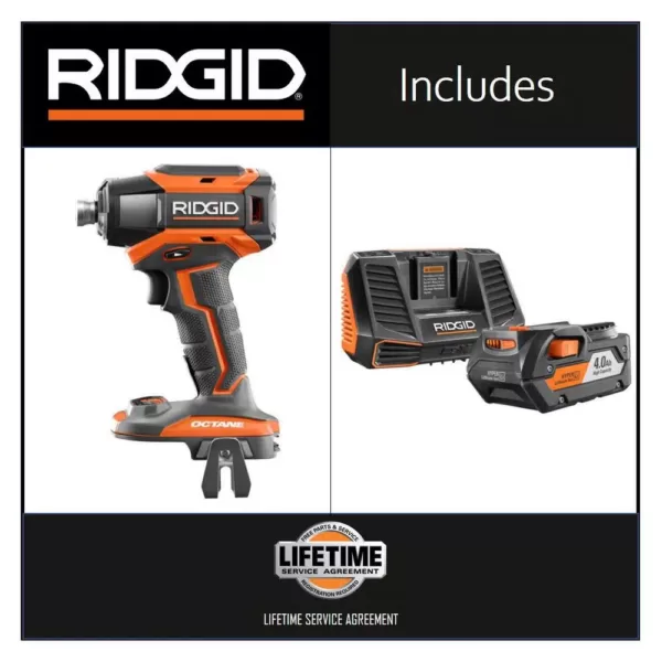 RIDGID 18-Volt OCTANE 6-Mode 1/4 in. Impact Drill with 18-Volt Lithium-Ion 4.0 Ah Battery and Charger Kit