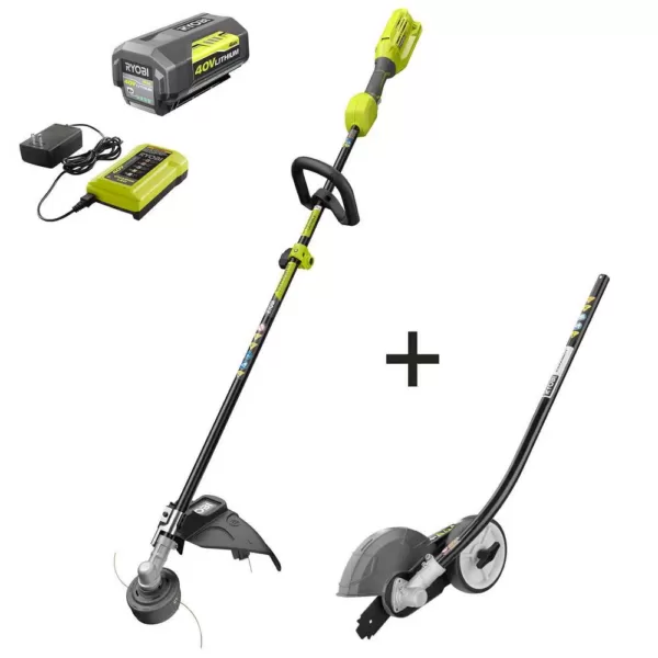 RYOBI 40-Volt Lithium-Ion Cordless Attachment Capable Trimmer/Edger - 4.0 Ah Battery and Charger Included
