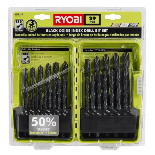 RYOBI Black Oxide Index Drill Bit Set (29-Piece)