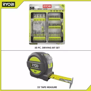 RYOBI Impact Rated Driving Kit (50-Piece) with BONUS 25FT Tape Measure