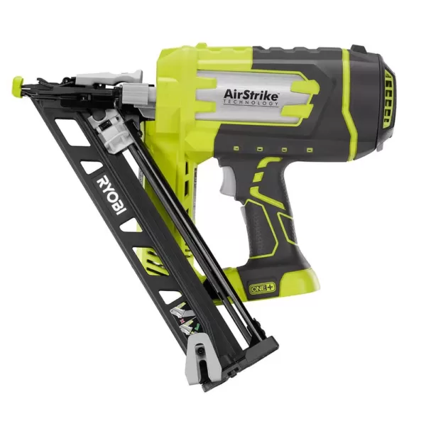 RYOBI 18-Volt ONE+ Lithium-Ion Cordless AirStrike 15-Gauge Angled Finish Nailer (Tool Only) with Sample Nails