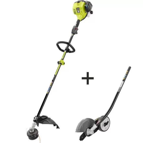 RYOBI 2-Cycle 25cc Gas Full Crank Straight Shaft String Trimmer with Edger Attachment
