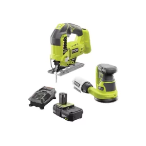RYOBI 18-Volt ONE+ Cordless Orbital Jig Saw and 5 in. Random Orbit Sander with 2.0 Ah Battery and Charger