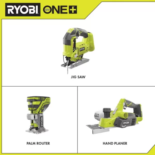 RYOBI 18-Volt ONE+ Cordless Jig Saw, Trim Router, and Planer (Tools Only)