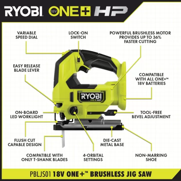 RYOBI ONE+ HP 18V Brushless Cordless Jig Saw (Tool Only)