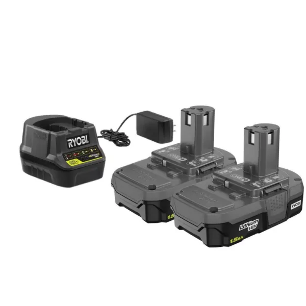 RYOBI 18-Volt ONE+ Lithium-Ion 1.5 Ah Compact Battery (2-Pack) with Charger Kit