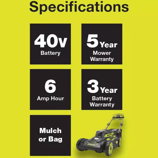 RYOBI 20 in. 40-Volt Brushless Lithium-Ion Cordless Self-Propelled Walk Behind Mower with 2 6.0 Ah Batteries, Charger Included