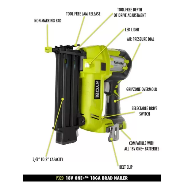 RYOBI 18-Volt ONE+ Lithium-Ion Cordless 2-Tool Combo Kit with Drill/Driver, Brad Nailer, (2) 1.3 Ah Batteries, and Charger