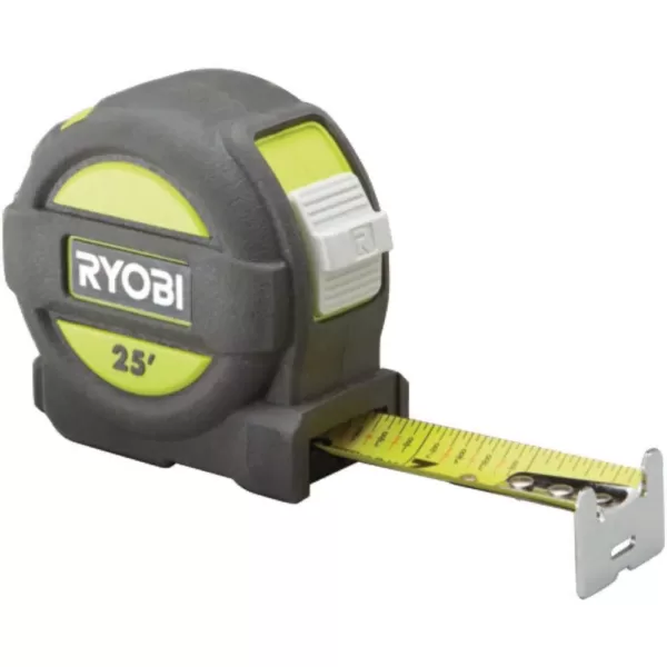 RYOBI 25 ft. Tape Measure with Overmold and Wireform Belt Clip