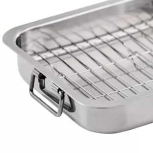 Ovente 13 in. x 9.3 in. Dishwasher-Safe Stainless Steel Roasting Pan with Wire Rack and Handles