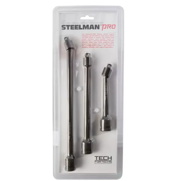 STEELMAN PRO 6 in., 9 in. and 12 in. L Swivel Head 1/2 in. to 3/8 in. Drive Impact Extension Adapter Set (3-Piece)