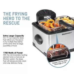Elite 4 Qt. Deep Fryer with Dual Basket in Stainless Steel