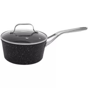 Starfrit The Rock 2 qt. Aluminum Nonstick Sauce Pot in Black Speckle with Glass Lid