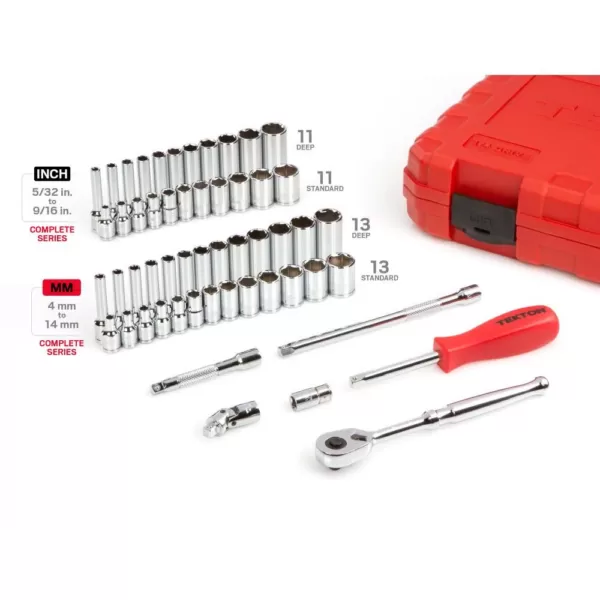 TEKTON 1/4 in. Drive 6-Point Socket and Ratchet Set 5/32 in. to 9/16 in., 4 mm to 14 mm (55-Piece)