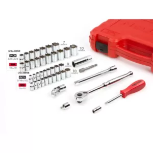 TEKTON 3/16 in. to 3/4 in., 1/4 in. and 3/8 in. Drive 6-Point Socket and Ratchet Set (45-Piece) (5 mm to 19 mm)
