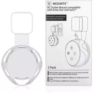 Wasserstein AC Outlet Wall Mount Compatible with Echo Dot (3rd Gen) - Flexible Mounting for Your Alexa Smart Speaker (2-Pack, White)