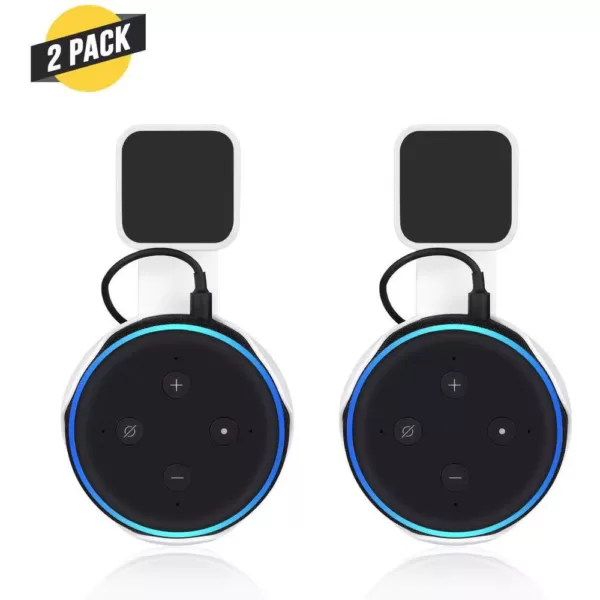 Wasserstein AC Outlet Wall Mount Compatible with Echo Dot (3rd Gen) - Flexible Mounting for Your Alexa Smart Speaker (2-Pack, White)