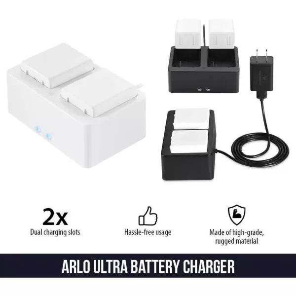 Wasserstein Arlo Ultra/Ultra 2 and Pro 3/Pro 4 Battery Charging Station with 3.2ft. Micro USB Cable (Not for Arlo Pro/Pro 2) (White)