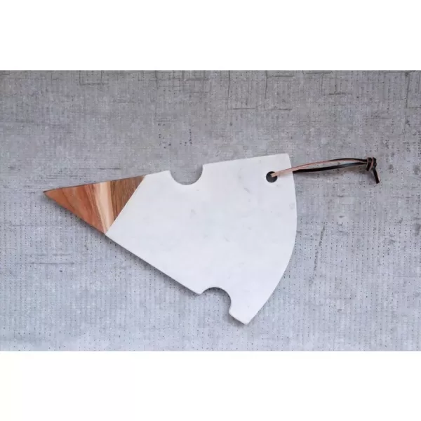 3R Studios Marble and Acacia Wood Cutting Board with Cheese Slice Shape