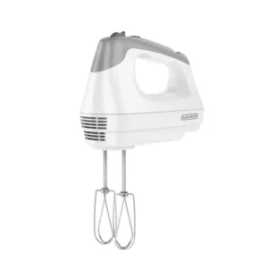 BLACK+DECKER 6-Speed White Hand Mixer with Beater, Whisk, Whip and Dough Hook Attachments