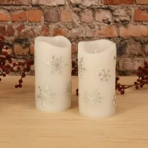 LUMABASE 6 in. Silver Snowflake Flameless Candles (Set of 2)