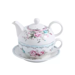 MALACASA Porcelain Tea for One Set Teapot 11 Ounce Tea Set 1 Piece Teacup and Saucer