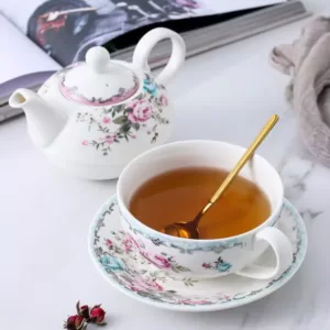 MALACASA Porcelain Tea for One Set Teapot 11 Ounce Tea Set 1 Piece Teacup and Saucer