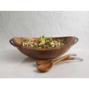 Nambe 20 in. 32 oz. Braid Wooden Salad Bowl with Servers