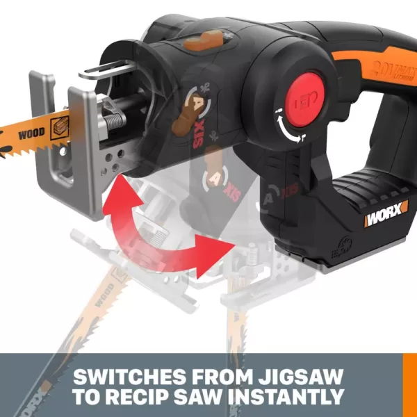 Worx POWER SHARE AXIS 20-Volt Lithium-Ion Convertible Jigsaw and Reciprocating Saw in One