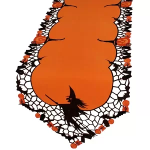 Xia Home Fashions 0.1 in. x 15 in. x 70 in. Witch Embroidered Cutwork Halloween Table Runner